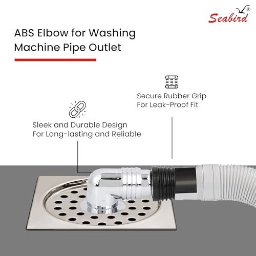 Image of SEABIRD ABS Washing Machine Drain Elbow with Rubber Seal | Durable, Leak-Proof & Rust Resistant | Includes ABS Elbow and Rubber | Ideal for Bathroom, Kitchen & Laundry Use