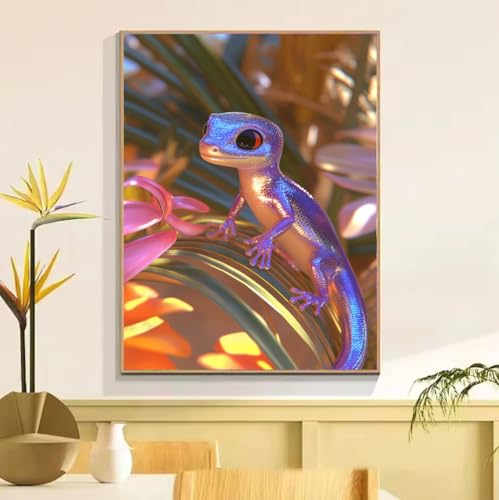 ペイントバイナンバー キット 大人用 動物 トカゲ、DIY 番号絵画 しわ防止キャンバス、初心者ペイントキット 成人儿童数字?画、アクリルペイント ペイントブラシ、 数字油絵 手工 クラフトアート フレームなし ?意?? ホームデコレーションギフ 50x7