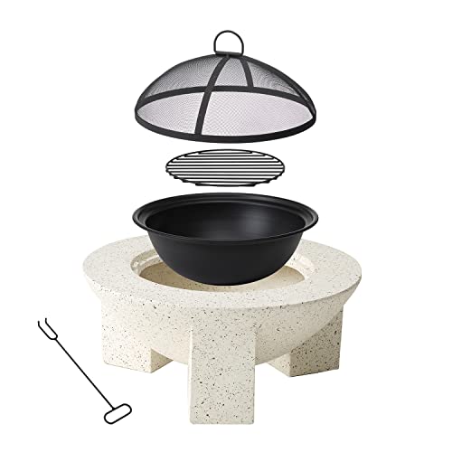 Glitzhome 27.5" D Outdoor Patio Modern Faux Terrazzo Mgo Wood Burning Fire Pit For Garden Patio, Law, Balcony, Backyard #TOP6