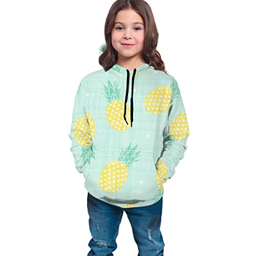 Pullover Hooded Sweatshirts with Big Pockets, Long Sleeves Fitted Hoodies for Gym Picnic Sports, Children Pineapple Hoodie