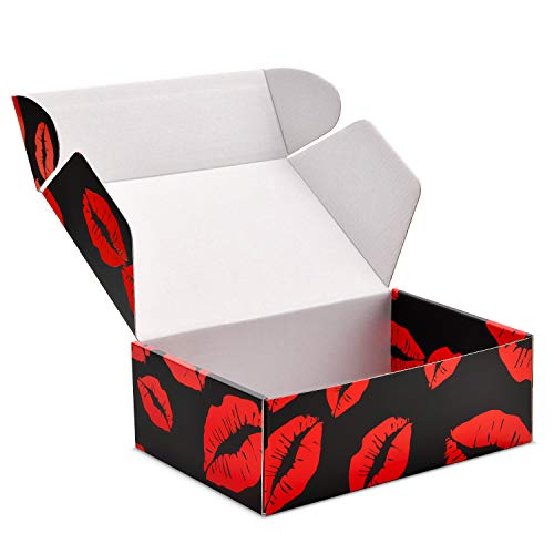 Image of 25 Pack 4x8x2 inch Shipping Boxes for Cosmetics Jewelry Valentines Presents Birthday Gifts, Corrugated Cardboard Box, for Small Business, for Packaging - TONESPAC (Red Lips)