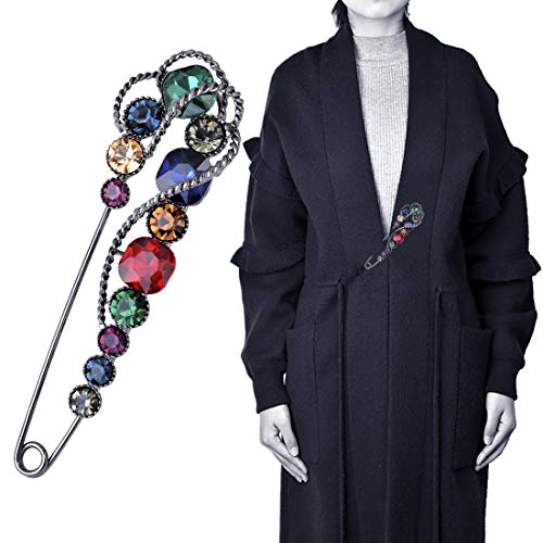 Image of 4.1 inch Vintage Rhinestone Crystal Flower Large Safety Pins Brooch Cardigan Scarf Sweater