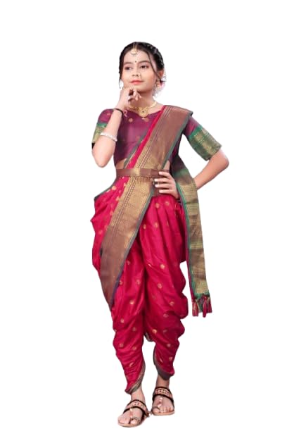 Paithani Nauvari Dhoti Saree for Girls, Ready to Wear, Marathi Ma...