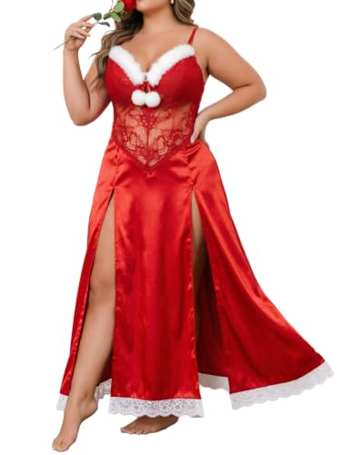 Image of Alrovetoney Plus Size Lingerie For Women Babydoll Sexy Mesh Maxi Nightdress Exotic Sleepwear Side Slits