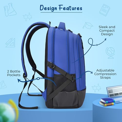 Image of Gear Inspired 19 inch /36L Large Water Resistant School Bag | Casual Backpack | Daypack | Travel Backpack | Kids Bag for Boys /Girls (Blue - Black)