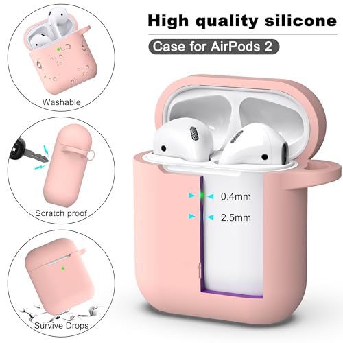 Image of AirPods Case Cover with Keychain, Full Protective Silicone AirPods Accessories Skin Cover for Women Girl with Apple AirPods Wireless Charging Case,Front LED Visible-Pink Sand