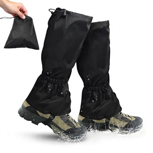 Yeria Wasserdichte Gamaschen für Wandern & Fahrrad Verlängerte Outdoor Beinlinge Schutz vor Schnee Sand Schlamm Insekten Atmungsaktiv Leicht Mit Tragetasche (Schwarz)