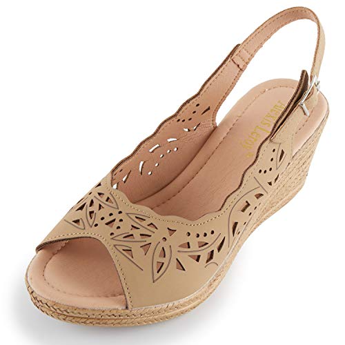 Alexis Leroy Wedge Heel Cut-Out Vamp Peep Toe Slingback Women's Sandals