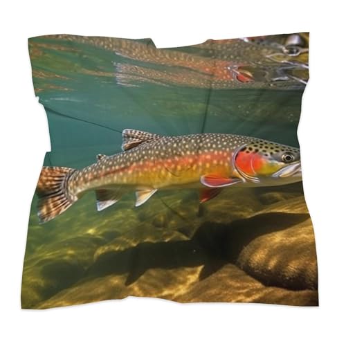 Brook Trout Fly Fishing 25 Inches Satin Head Scarf Lightweight Silk Hair Scarves Soft Silk Head Scarf for Women Large Satin Bandanas Square Headscarf Fashion Headband Neckerchief Neck Scarves Gift3