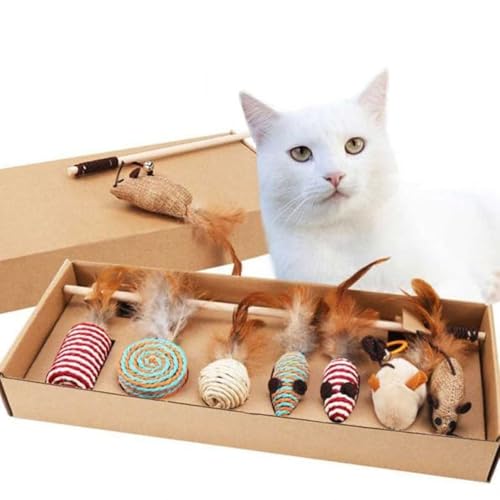 Juguetes para gatos de interior Tiny Pawprints kit de 7 varitas con plumas interactivas 2