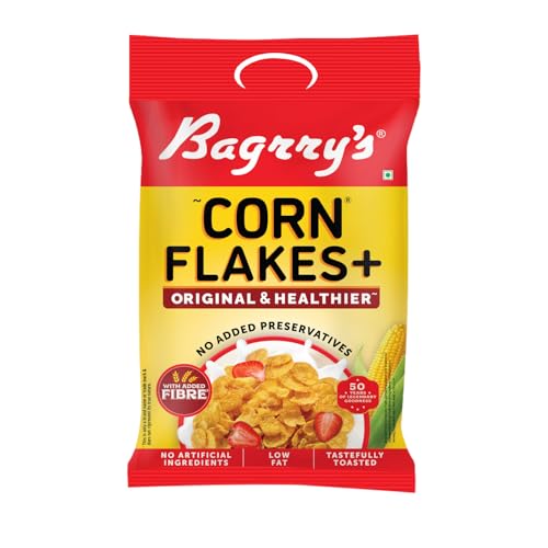 Image of Bagrry's Corn Flakes Plus 300 gm Pouch | Original and Healthier | Low Fat & Cholesterol | High Fibre | All Natural CornFlakes |Breakfast Cereal