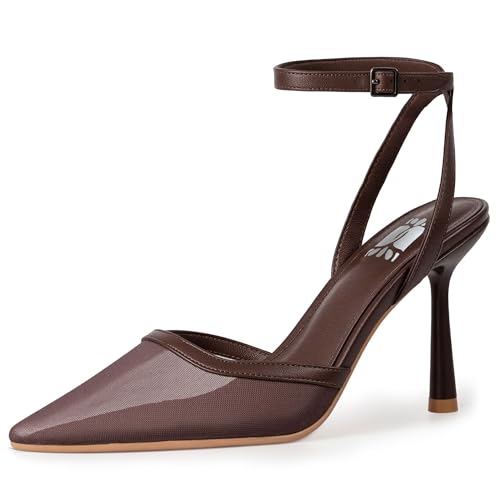 WIRALOMI Women's Mesh High Heels Closed Pointed Toe Heels with Ankle Strap Stiletto Heeled Sandals Wedding Pumps Dress Shoes