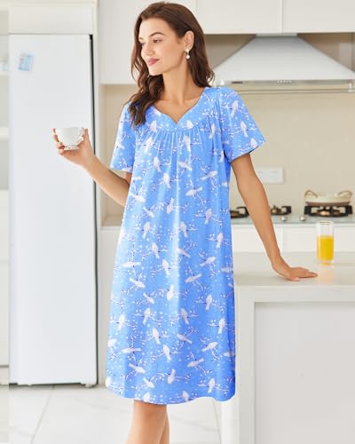 Image of Ekouaer Moo Moos for Women House Dress With Pockets Cotton Nightgowns Short Sleeve Night gowns Embroidered Mumu Dress