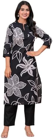 MEERA FAB Women's Pure Cotton Printed Ethnic Wear Straight Kurta Set with Palazzo Pants