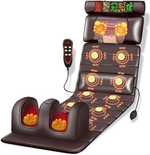 Alfombrilla de masaje 3D con calor corporal completo, 10 nodos vibratorios para masaje Shiatsu, almohada ajustable y calor lumbar para aliviar el dolor de espalda/cuello/hombros