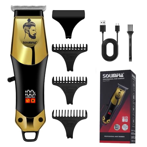 Image of SOLIMPIA HT-679 Digital Display 0mm Professional Cordless Hair Clippers Rechargeable Wireless Hair Grooming Set Beard Trimming Beard Styling Rechargeable Li-ion Battery 600mAh 120 min Runtime, Gold