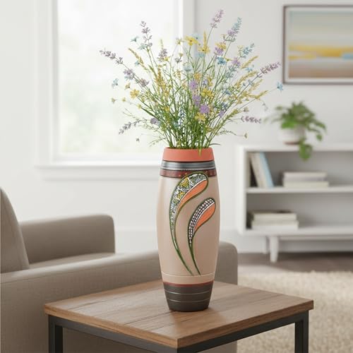 Image of Aakriti Art Creations Autumn Leaf Earthen Vase Handpainted in Tribal Art | Multicolor Terracotta Flower Vase | Matte Finish Decorative Vase for Living Room, Table & Floor Decor