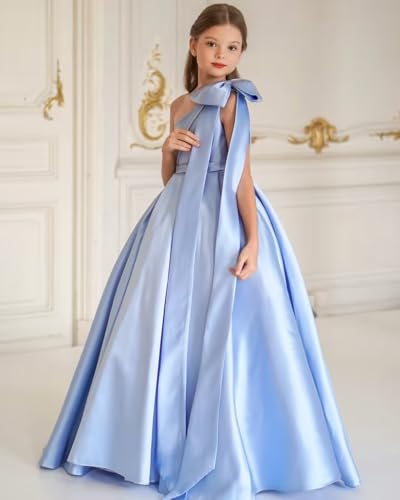 Molisa One Shoulder Flower Girl Dresses for Wedding Satin First Communion Pageant Dress Princess Kids Ball Gown with Bow4