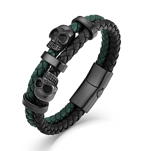 Pulsera de Cuero con Calaveras para Hombre miniatura 1