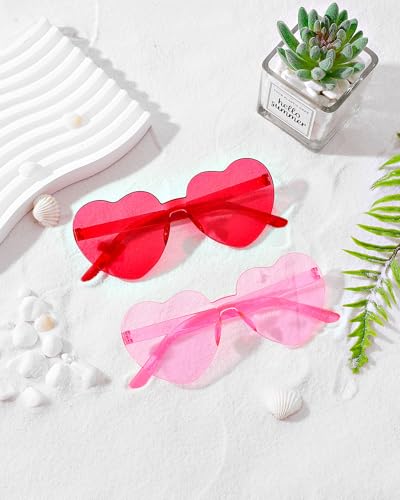 40 Pairs Heart Shaped Sunglasses Bulk, Colorful Rimless Fun Heart Sunglasses for Women Party Favors4