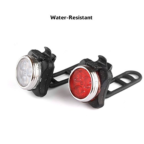 Mestart Super Bright Rechargeable 3 LED Bike Light Set Bicycle Headlight and Taillight Combination,