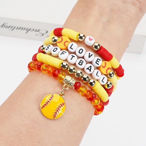Image of Football Baseball Soccer Beaded Bracelets for Women Stackable Game Day Sports Theme Bracelet