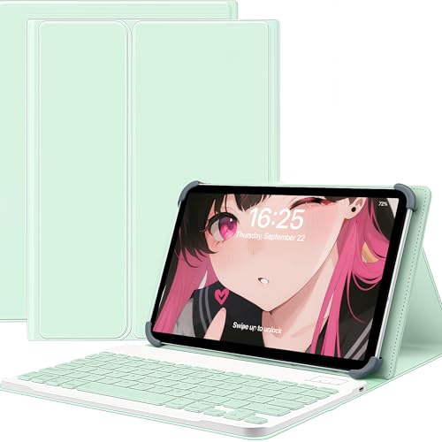 For BNCF Helio G100 �P�[�X 11�C���` �^�u���b�g���C�����X ���C������ �X�^���h�@�\ �������L�[�{�[�h�t�� �l��TPU�t�b�N�Œ� Bluetooth�L�[�{�[�h �ϏՌ� PU���U�[ ����PU���U�[ Type-C�[�d�Ή� (�~���g�O���[��