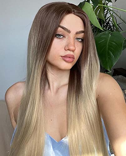 Perruque synthétique blonde résistante chaleur lace front