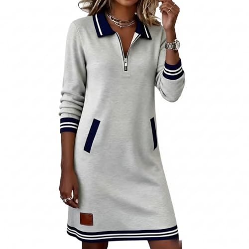 Womens Casual Half Zip Color Block Polo Lapel Sweatshirt Dress