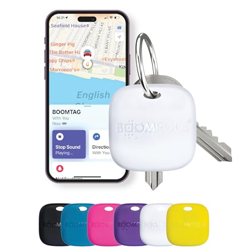 Boompods Boomtag Wiederaufladbarer Schlüsselfinder - Ozeanplastik Bluetooth Tracker kompatibel mit Apple Wo ist? App, Wasserdichter Key Finder, Mini Ortungsgerät für...
