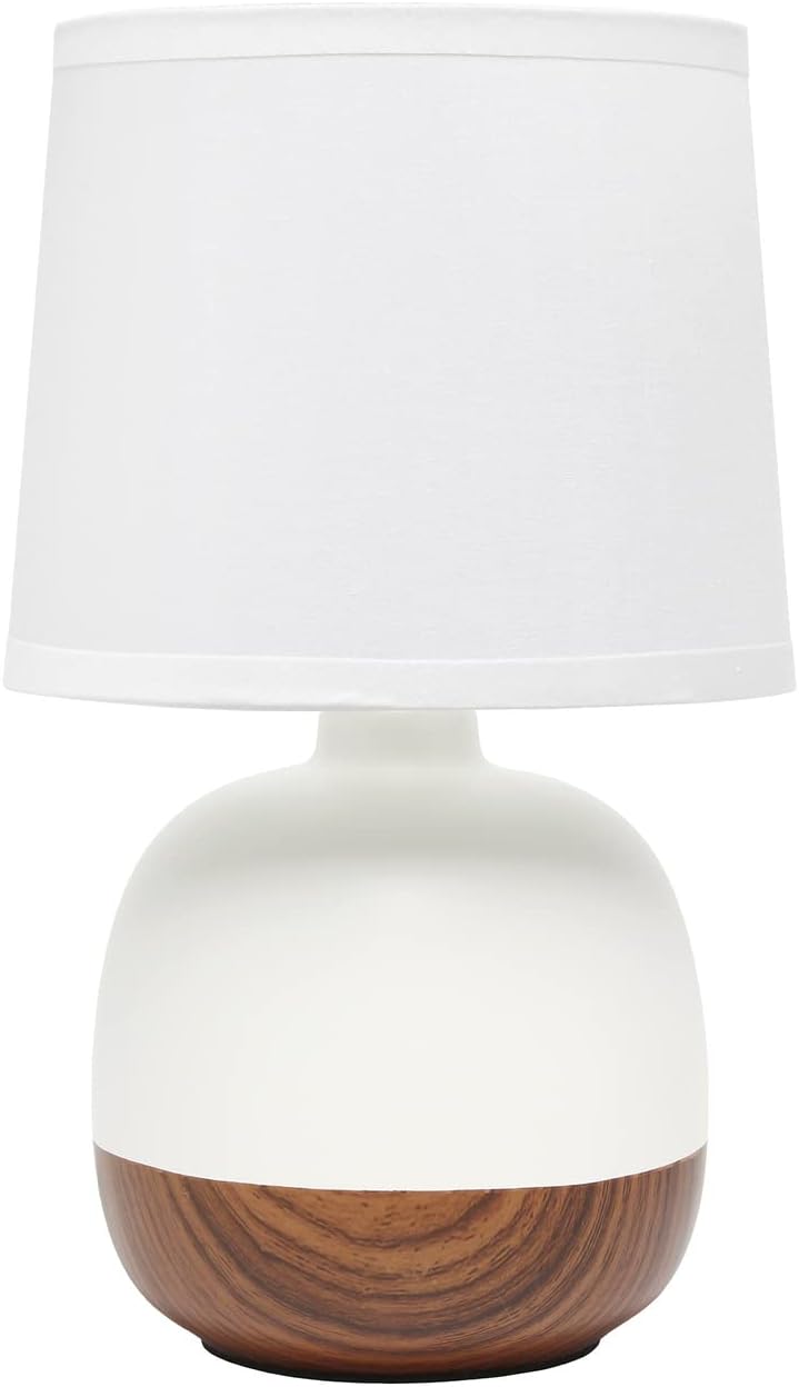 Simple Designs LT2078-DWW Petite Mid Century Table Lamp, Dark Wood and White