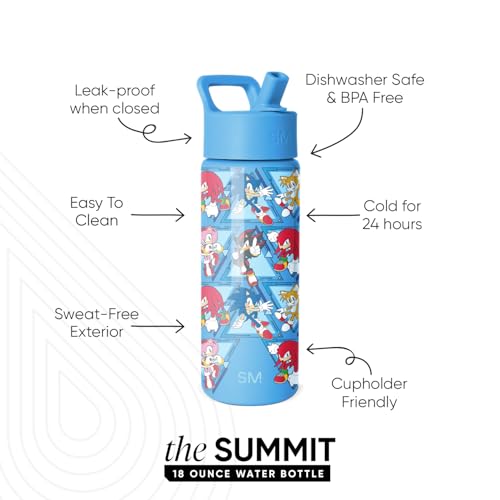 Image of Simple Modern Kids Summit Water Bottle with Straw Lid | SEGA Sonic the Hedgehog 18oz Stainless Steel Cup Insulated Tumbler for Toddlers, School | Sonic Pals