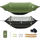 Rivenlo Camping Hammock Tent with Mosquito Net & RainFly, 3 in 1 Waterproof Portable Sleeping Hammock Bug Backpacker Lightweight Outdoor Gear Swing for Hiking Travel Patio Expedition(Dark Green)