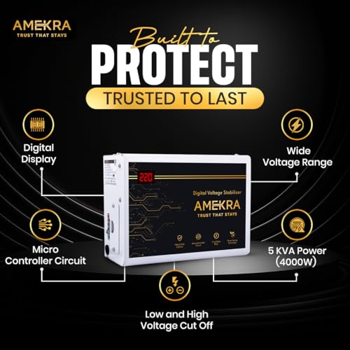 Image of 5 KVA Digital AC Voltage Stabilizer for Up to 2 Ton Air Conditioner | 150V-280V Working Range | Aluminium | Wall Mount Design | Suitable for 1.5 Ton & 2 Ton AC | 5-Year Warranty