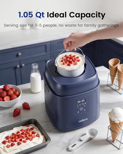Image of 4-in-1 Compressor Ice Cream Maker (1.0Qt), No Pre-Freezing, Automatic Yogurt Maker, Gelato Sorbet Frozen Yogurt Soft Serve Machine, Compact Vertical Design for Home Kitchen(Blue)