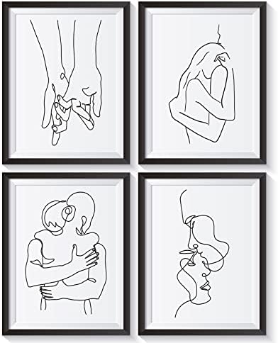 Abstract Couple's Line Art Poster Wall Decor Art Prints Set of 4, Minimalist Wall Art Posters,Black and White Abstract Minimalist Wall Art, Home Decor for Bedroom Bathroom Living Room Apartment Decoration, 8 x 10 Inch, Unframed