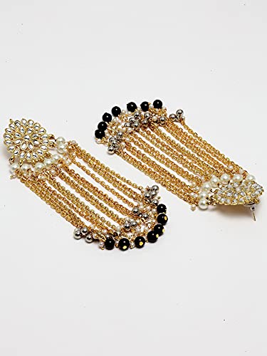 Image of Karatcart Kundan Tassel Earrings for Women (Pink and Green Beads)