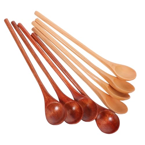 DECOMELODY 8個点天然木製長柄スプーン キッチン用攪拌スプーン 蜂蜜ジャムソ