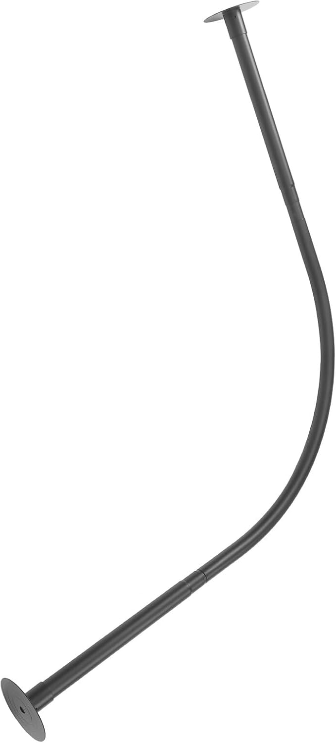 Curved Adjustable Tension Shower Curtain Rod No Drill Telescoping Rod Black for Bathtub and Shower Use