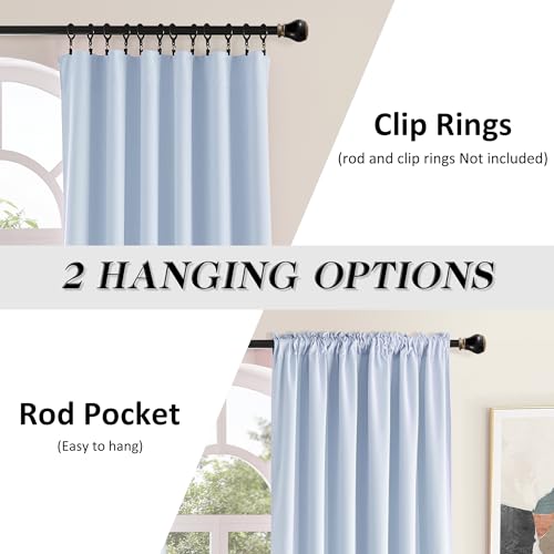 Image of DONREN Room Darkening Sliding Door Curtains - Thermal Insulated Solid Blackout Extra Wide Patio Glass Door Drapes (Light Blue, W 60 x L108, 2 Panels)