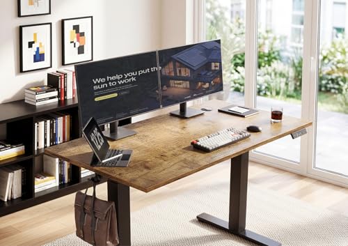 Image of YDN Electric Standing Desk Adjustable Height, 40 x 24 Inches Sit Stand up Desk with Memory Presets & Cable Management, Home Office Desk for Office & Computer Workstation, Black Frame /Rustic Brown Top