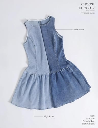 Image of Omoone Womens Denim Mini Dress Slim Fit Country Concert Outfits | Boat Neck, Sleeveless, Ruffle Hem, Stretchy Slim Fit Jean Dress, Perfect for Western Cowgirl Outfits