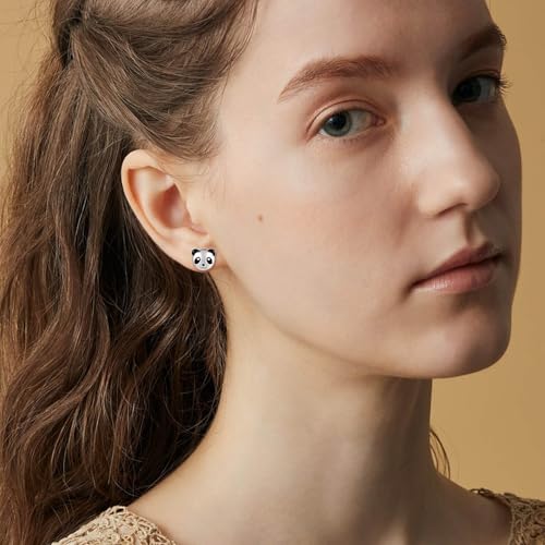 Cute Animal Earrings Screw Back 925 Sterling Silver Cat Panda Dinosaur Hypoallergenic Jewelry Gifts for Women 5
