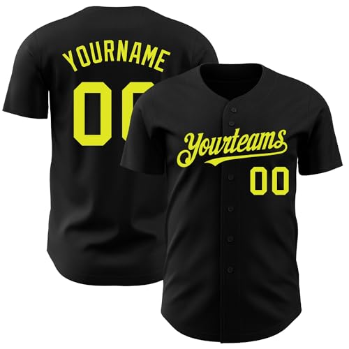 Generic Black Neon Yellow Baseball Jersey Customize Printed Stitched Name Number Logo, Custom Baseball Shirt Women Men Youth Kids Baseball Uniform