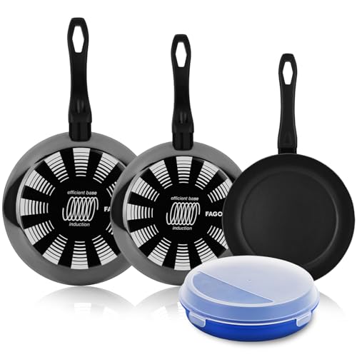 Fagor Indutherm - Set de Sartenes Negras 20 + 24 + 28 cm + Taper 24cm, Acero Esmaltado, Antiadherente Doble Capa, Para Todas las Cocinas, Lavavajillas, Inducción