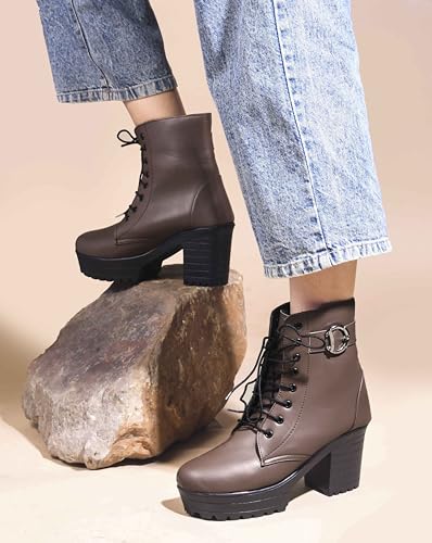 Image of JM LOOKS Women's Lace-Up Platform Block Heel Boots | Stylish and Comfortable for Any Occasion