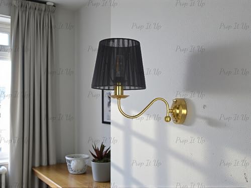 Image of Prop It Up Wall Sconce Light with Black Fabric Shade, Gold Metallic Finish Wall Lamp for Bedroom, Living Room, Hallways, E27 Holder, 28cm Height, Made in India, Bulb not Included