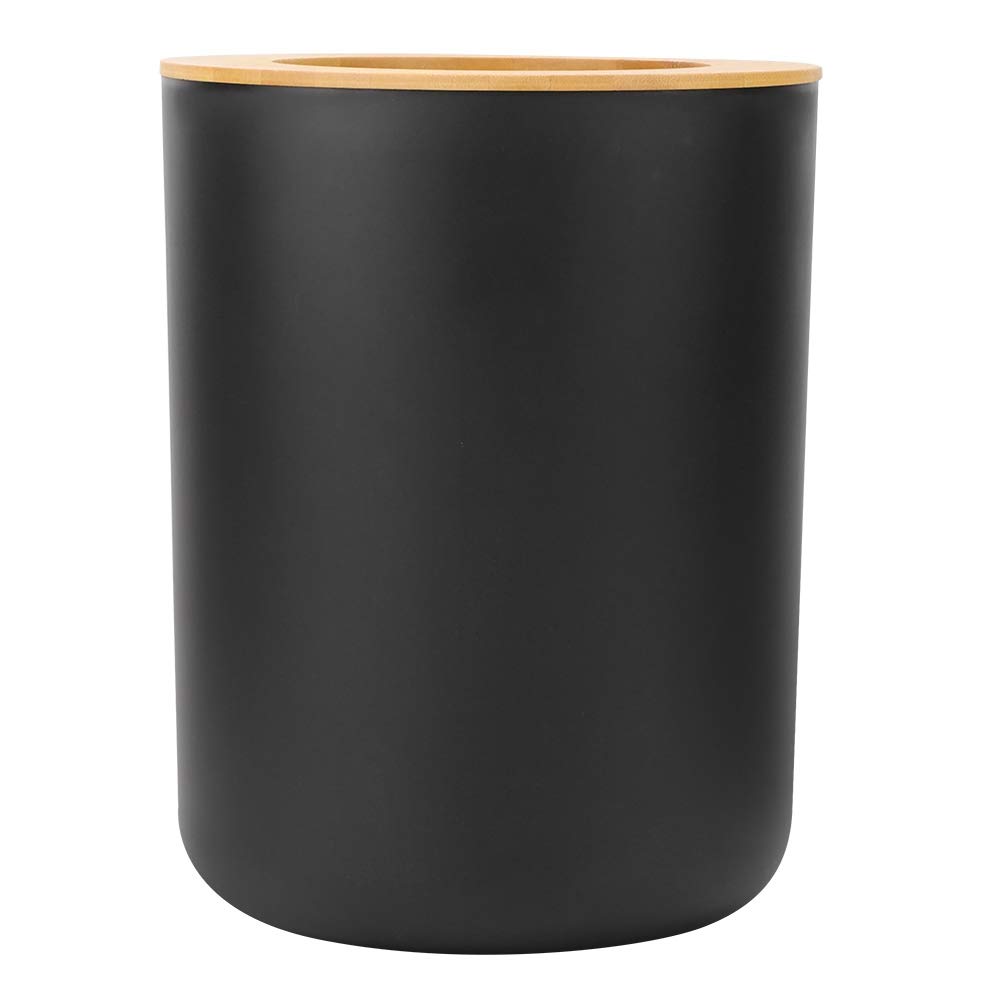 Juego de 6 accesorios de baño, jabonera, soporte para cepillo de dientes, taza de dientes, botella de loción, cepillo de inodoro, polipropileno duradero + bambú, elegante decoración negra para baños