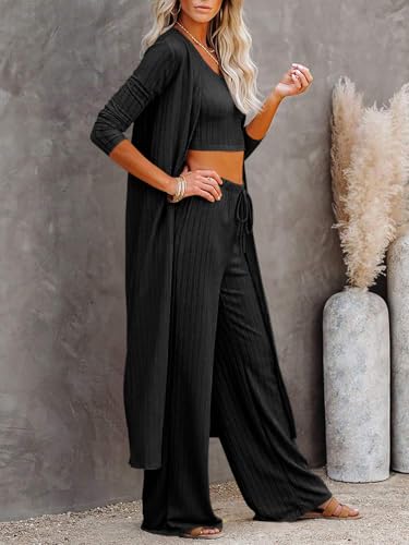 Image of Fessceruna Womens 3 Piece Lounge Pajamas Sets Cute Vacation Matching Set