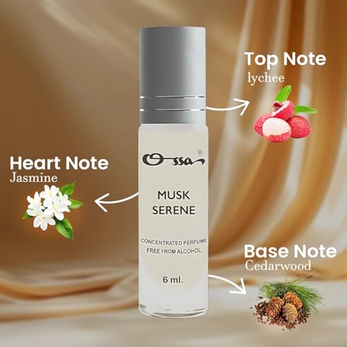 Image of Ossa Musk Serene Concentrated Perfume 6ml | Alcohol Free Roll On Attar For Men And Women | Premium Long Lasting Unisex Fragrance With Bergamot & Cedarwood | Top-Notch Scent for Everyday Experiences